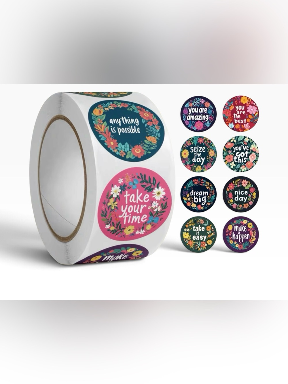 Inspirational Floral Sticker Roll 500 count